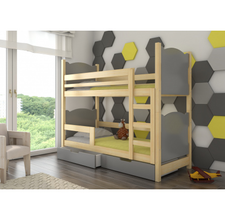 Dvoulůžková patrová postel s matracemi MARABA Pine+Gray