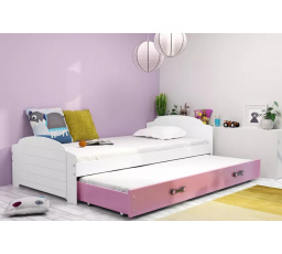 Dětská postel LILI s přistýlkou 90x200 cm, včetně matrací, Bílá/Růžová