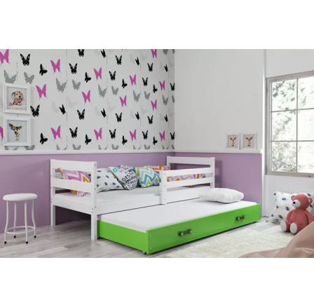 Dětská postel ERYK s přistýlkou 90x200 cm, včetně matrací, Bílá/Zelená
