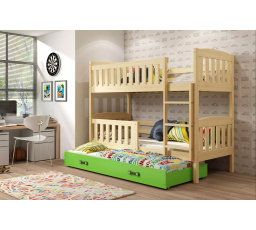 Dětská patrová postel KUBUS 3 s přistýlkou 80x190 cm, bez matrací, Bílá/Zelená