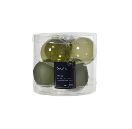 DECORIS skleněné baňky zelené, 6 ks 6 cm 247655