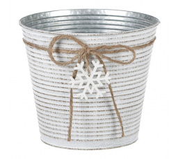 Obal kovový - kulatý, vysoký, s dřevěnou vločkou, bílý