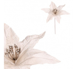 Vánoční růže - umělý květ na stonku, bílá se třpytkami