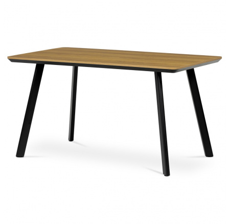 Stůl jídelní 140x80 cm, MDF deska, Melamine dekor dub, kov, černý lak