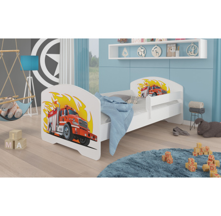 Postel s matrací a zábranou PEPE FIRE TRUCK 160x80 Bílá