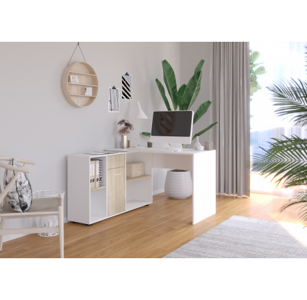 Rohový stůl ELISEO White+Sonoma