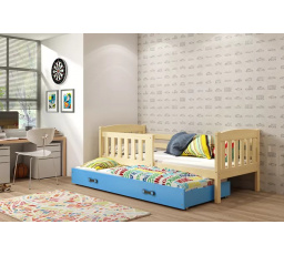 Dětská postel KUBUS s přistýlkou 90x200 cm, s matracemi, Přírodní/Modrá