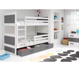 Dětská patrová postel RICO se šuplíkem 80x160 cm, bez matrací, Bílá/Grafit