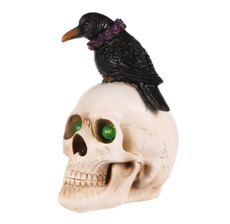 Lebka s havranem - Halloween, polyresin, LED osvětlení Lebka s havranem - Halloween, polyresin, LED osvětlení