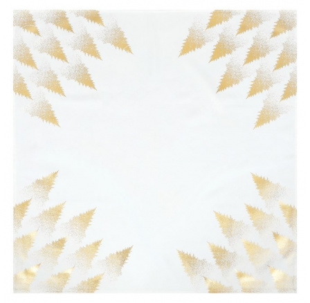 Ubrus bílý - zlaté stromky v rozích, 100% polyester, 80 x 80 cm