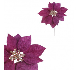 Vánoční růže - umělý květ, zlatý střed, fialový