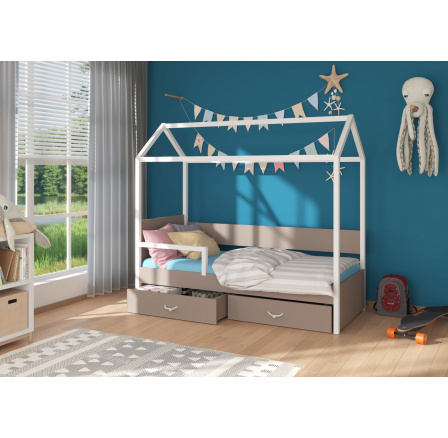 Dětská postel Domek OTELLO 180x80 cm se zábranou, bez matrace, Bílá/Truffle