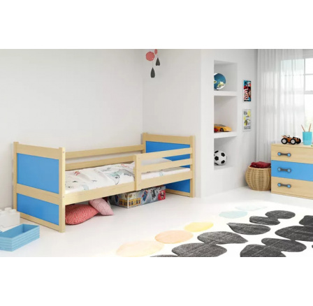 Dětská postel RICO 80x190 cm, bez matrace, Přírodní/Modrá