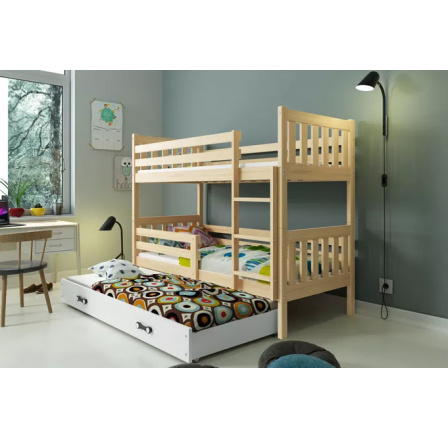 Dětská patrová postel CARINO 3 s přistýlkou 80x190 cm, bez matrací, Přírodní/Bílá