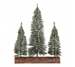 Smrk na špalku - trojice, mini, 34 cm, zelená, ojíněná