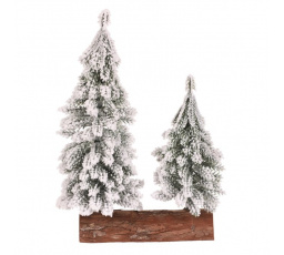Smrk na špalku - dvojice, mini, 26 cm, zelená, zasněžená