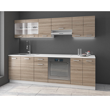 Kuchyňská linka DAVIS - 2,4 m, Bílá/Dub Sonoma Trufla