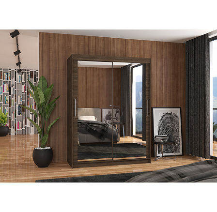 Posuvná skříň se zrcadlem PERMO 150 Choco+Choco