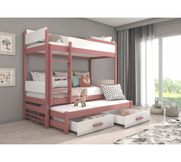 Třílůžková patrová postel QUEEN 180x80 Růžová+Bílá