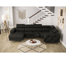 Rohová sedací souprava ORION MAX III , relax s funkcí spaní 165x320x190 přírodní kůže - černá kůže, pravá