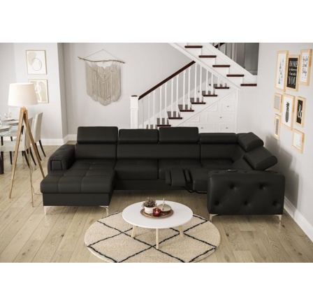 Rohová sedací souprava ORION MAX III , relax s funkcí spaní 165x320x190 přírodní kůže - černá kůže, pravá Rohová sedací souprava ORION MAX III , relax s funkcí spaní 165x320x190 přírodní kůže - černá kůže, pravá