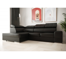 Rohová sedací souprava ROYAL I 260×185 přírodní kůže - černá kůže , levá