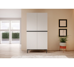 Dvoudveřová skříň Nicole s kovovými nohami a úchyty 100 cm - bílý mat / černé nožky