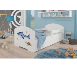 Postel dětská PEPE SEA ANIMALS 160x80 Bílá s matrací, zábranou a zásuvkou