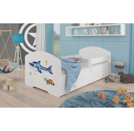 Postel dětská PEPE SEA ANIMALS 160x80 Bílá s matrací, zábranou a zásuvkou