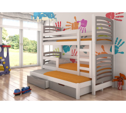 Třílůžková patrová postel s matracemi SORIA White+Gray