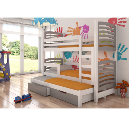 Třílůžková patrová postel s matracemi SORIA White+Gray