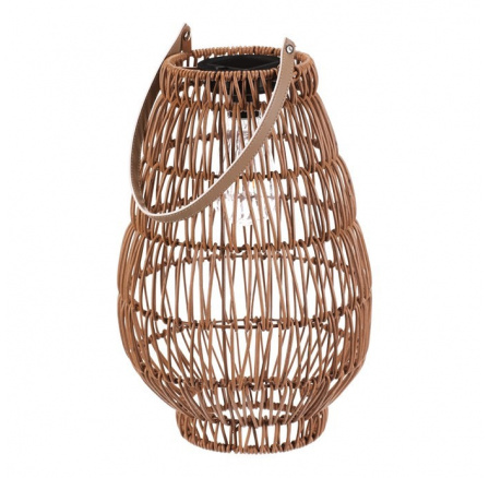 Lucerna z polyratanu - tvar hruška, LED osvětl., vel. L, světle hnědá