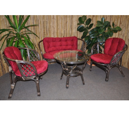 Ratanová sedací souprava Bahama veká hnědá, polstr vínový