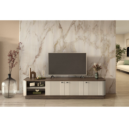 VESPER RTV 187 3D - kašmírové MDF / ořech / černé úchyty / sokl VESPER RTV 187 3D - kašmírové MDF / ořech / černé úchyty / sokl
