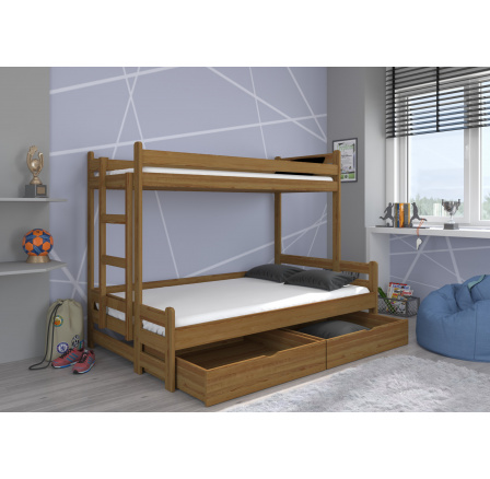Třílůžková patrová postel s matracemi BENITO 200x90 Dub