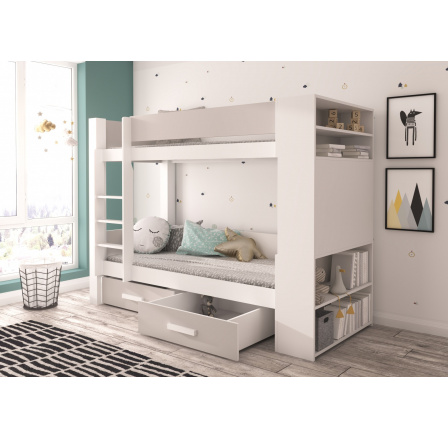 Dvoulůžková patrová postel GARET 180x80 Bílá+Šedá