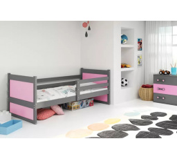 Dětská postel RICO 90x200 cm, s matrací, Grafit/Růžová