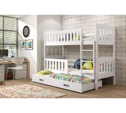 Dětská patrová postel KUBUS 3 s přistýlkou 90x200 cm, bez matrací, Bílá/Bílá