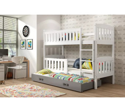 Dětská patrová postel KUBUS 3 s přistýlkou 80x190 cm, včetně matrací, Bílá/Grafit
