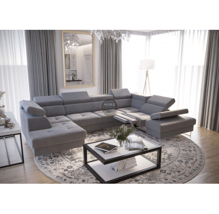 Rohová sedací souprava GALAXY MAX II , relax s funkcí spaní 215x350x170 - šedá , pravá