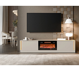 TV komoda MIZU s elektrickým krbem a osvětlením, kašmír