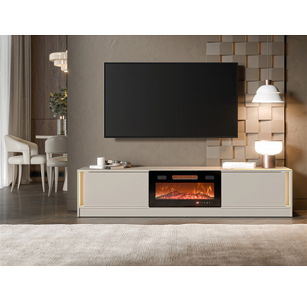 TV komoda MIZU s elektrickým krbem a osvětlením, kašmír TV komoda MIZU s elektrickým krbem a osvětlením, kašmír