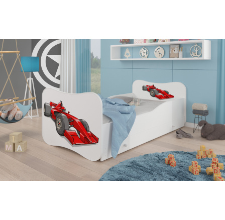 Dětská postel GONZALO s matrací a šuplíkem, 140x70 cm, Bílá/Formule