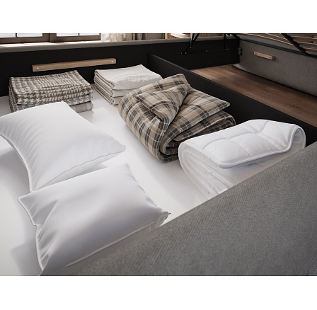 Bed Ollival 180x200 with metal frame and storage box, beige plush Sola 18 1