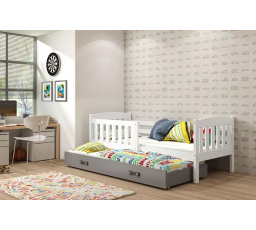 Dětská postel KUBUS s přistýlkou 90x200 cm, s matracemi, Bílá/Grafit