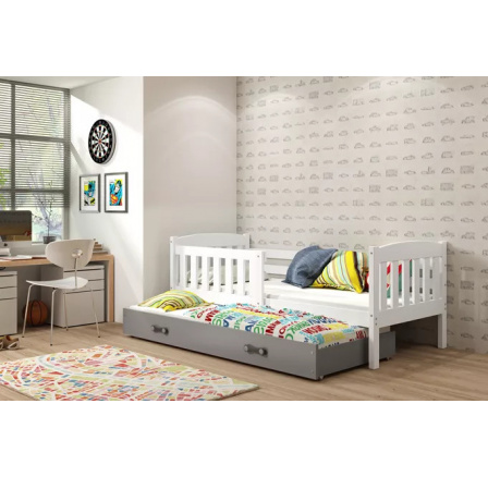 Dětská postel KUBUS s přistýlkou 90x200 cm, s matracemi, Bílá/Grafit