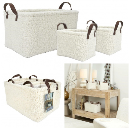 Sada 3 krémových košů Boucle Sada 3 krémových košů Boucle