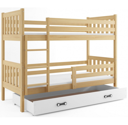 Patrová postel z masivu CARINO pro 2 děti, Přírodní / Bílá