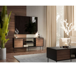 CORTINA TV skříňka 180 EF černá/ořech (1 ks)=1 str. ), s možností instalace krbu - zakoupeného samostatně