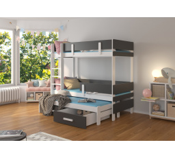 Třílůžková patrová postel ETAPO 180x80 Bílá+Antracit